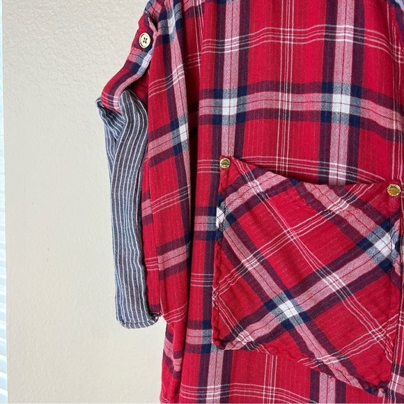 Michael Kors Top Womens, Red Plaid Short Sleeve Popover Gold Button Size L - Picture 4 of 10